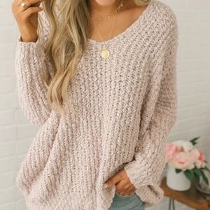 Cozy, Oversized V Neck Popcorn Sweater